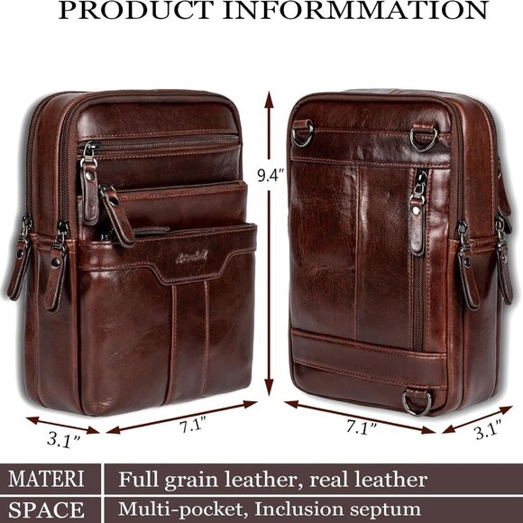 Leather Messenger Bag for Men, Small Leather Sling Shoulder Bag Messenger Pack f - Picture 2 of 7